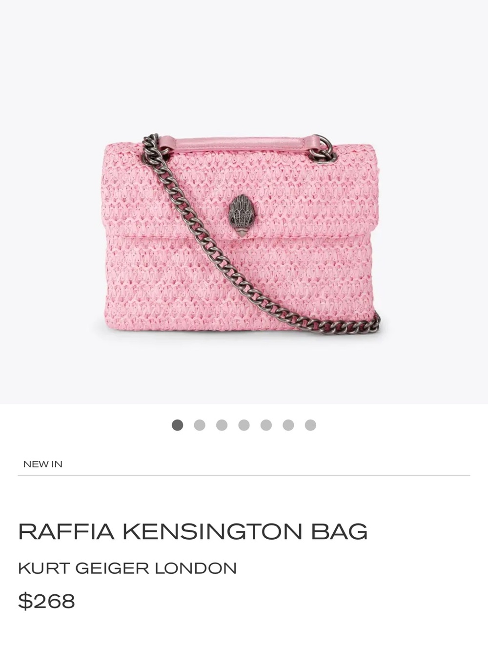 Kurt Geiger Pink Raffia Kensington Crossbody Bag with Chain